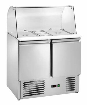 Saladette 2 ante con Portacondimenti 2xGN1/1 + 3xGN1/6 - AK940GQ - Temp. +2°C/+8°C   Dim. cm L90xP70,5xh129,5