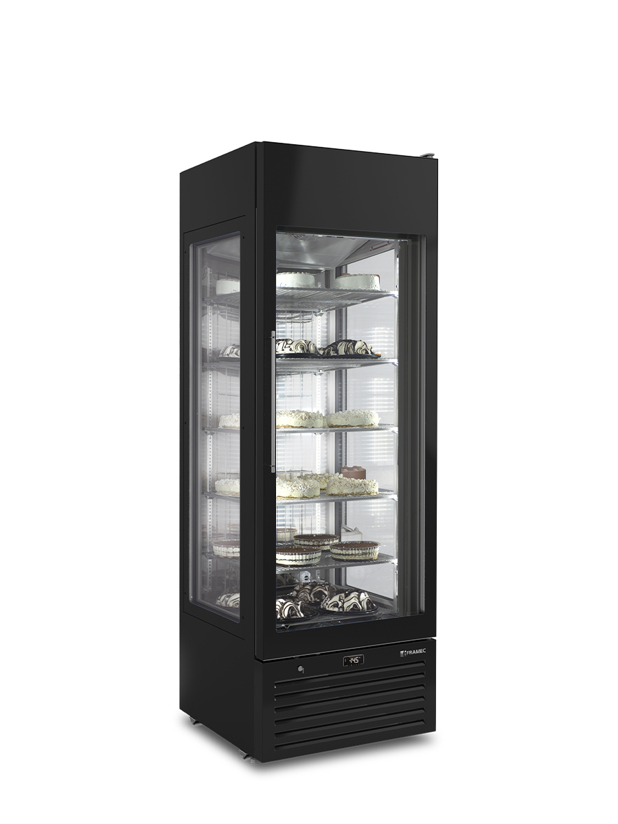 Vetrina verticale per gelateria e pasticceria doppia temperatura ventilata 3 lati vetro – VENERE 70 NV B – Temp. -22°C/+5°C Dim. Cm 66,8×78,1x200h - immagine 1