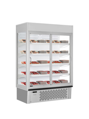 ESPOSITORE MURALE CON PORTE SCORREVOLI - SUPERSUNNY 14 GLASS SD G - Temp. +0°C +10°C - Dim. cm L133,5xP73,7xH198,7