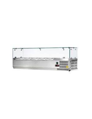 VETRINA INGREDIENTI REFRIGERATA 5 VASCHETTE GN1/4 - Statica - AK12433 - Temp. +2C°/+8C° - Dim. cm 120x33,5x43,5