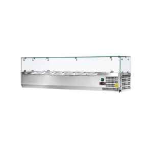 VETRINA INGREDIENTI REFRIGERATA 7 VASCHETTE GN1/4 - Statica - AK15433 - Temp. +2C°/+8C°- Dim. cm 150x33,5x43,5