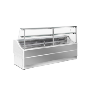 VETRINA FRIGO ORIZZONTALE REFRIGERATA POSITIVA PASTICCERIA GASTRONOMIA E MACELLERIA CON CELLA DI RISERVA STATICA – SERIE ORLEANS PROF. 81  H135 Cm  – TN – Temp. +4°/+6° C