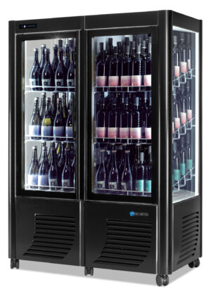 CANTINETTA - VETRINA FRIGO VINI VENTILATA 2 PORTE 144 BOTTIGLIE - TN - Temp.  +4°/+15°C  Dim.cm 126x70x184 H