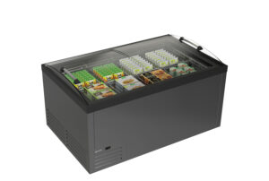 ISOLA VETRATA - SARDINIA 150 AV - VETRO CURVO SCORREVOLE E COMPRESSORE A GIRI VARIABILI - Temp. -25°C +5°C - Dim. cm L154,4xP96,4xh89,5