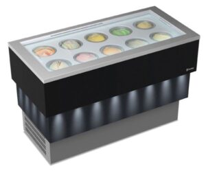 BANCO A POZZETTO - ESPOSITORE GELATO Mod. CARRARA DARK VISTA 10 + 10 CARAPINE DA 7,5 L - Temp. -5°C/-20°C Dim. 151x72,5x103h