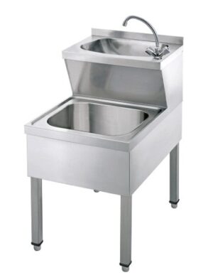 LAVAMANI CON GAMBE PER APPOGGIO A TERRA IN ACCIAIO INOX AISI 304 - Dim. 50x50x59H