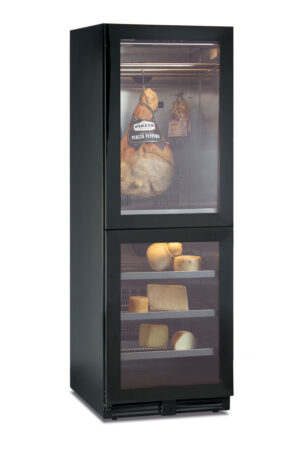 VETRINA FRIGO REFRIGERATA POSITIVA STATICA PER CARNE E GASTRONOMIA 2 PORTE COLORE NERO - TN 455 LITRI - Temp. 0°C/+20°C - Dim. cm. L59,5xP70xh180,4