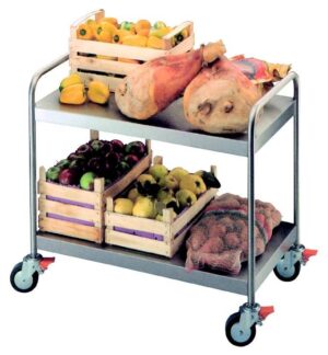 CARRELLO ACCIAIO INOX 2 RIPIANI Cm 102x57,5x94h  Portata 600 Kg CON RUOTE ZINCATE PER TRASPORTI PESANTI