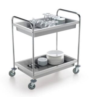 CARRELLO ACCIAIO INOX  A 2 VASCHE Cm 85,5x53,5x94h  Portata 40 Kg a ripiano