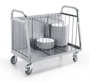CARRELLO ACCIAIO INOX PORTAPIATTI Cm 98x51,5x83h Portata 40 Kg