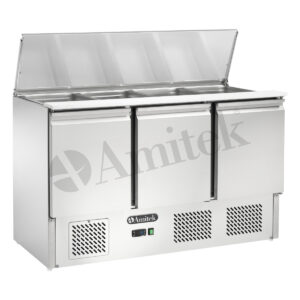 Saladette refrigerata ventilata 3 ante + 4 x GN1/1 – AK923V – Temp. +2°C/+8°C Dim. cm L136,5xP70xh87