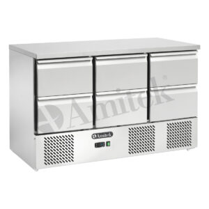 Saladette refrigerata ventilata  6 cassetti – AK923V-6D – Temp. +2°C/+8°C Dim. cm L136,5xP70xh87,5