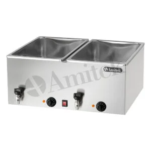 Bagnomaria Amitek BM221R con due vasche GN 1/1 e rubinetti di scarico