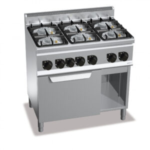 CUCINA A GAS 6 FUOCHI SU FORNO A GAS 1/1 - SERIE 60 - Dim. 90x60x90h - BERTO'S G6F6PW+FG1