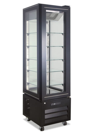 VETRINA VERTICALE SLIM FREEZER CONGELATORE PER GELATERIA E PASTICCERIA BT NEGATIVA VENTILATA – VICTORIA 45 NFN BLACK – 4 LATI VETRO NOFROST – Temp. -18°C/-21°C – Dim. cm. L45xP65xh195