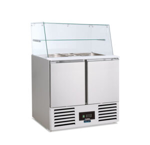 SALADETTE REFRIGERATA POSITIVA STATICA 2 PORTE CON SOVRASTRUTTURA IN VETRO – SF 901 G – Temp. +2°C/+8°C – Dim. cm L97,8xP70xh134