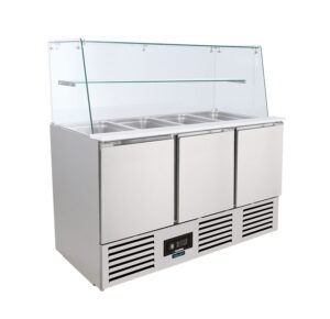 SALADETTE REFRIGERATA POSITIVA STATICA 3 PORTE CON SOVRASTRUTTURA IN VETRO – SF 903 G – Temp. +2°C/+8°C – Dim. cm L136,5xP70xh134