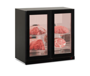 FRIGO VETRINA PENSILE PER LA CONSERVAZIONE ED ESPOSIZIONE CARNE  – WALL MEAT 200 BLK  – Temp. -2°C/+10°C – Dim. cm. L90xP56,5xh85,2