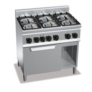 CUCINA A GAS 6 FUOCHI SU FORNO EL. 1/1 - SERIE 60 - Dim. 90x60x90h - BERTO'S G6F6PW+FE1