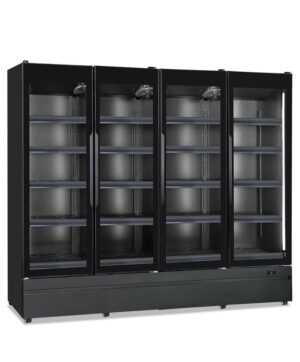 ARMADIO FRIGO MURALE POSITIVO VENTILATO 4 PORTE IN VETRO – ROMA 250 TN BLK – Temp. 0 °C /+10 °C – Dim. cm L187,3xP72,7xh196,7