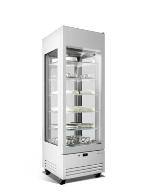 VETRINA VERTICALE PER GELATERIA E PASTICCERIA DOPPIA TEMPERATURA VENTILATA 4 LATI VETRO – VENERE 4-VIEW W – Temp. -25°C/+5°C Dim. Cm 67×69,5x205h