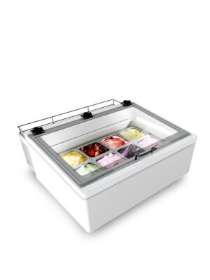 ESPOSITORE GELATO DA BANCO – MINI CREAM 4V W LED – Capacità 55Lt – Temp. -25°-5°C – Dim. cm. L 85 x P 82,1 x h 36,3