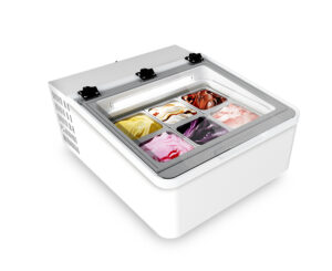 ESPOSITORE GELATO DA BANCO – MINI CREAM 3V W LED – Capacità 35Lt – Temp. -22°-10°C – Dim. cm. L 65,4 x P 79 x h 34,5