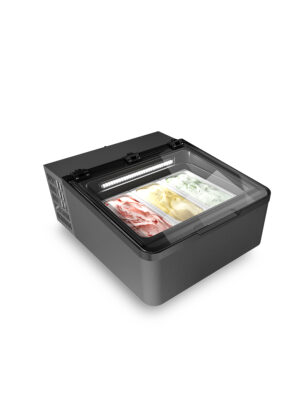 ESPOSITORE GELATO DA BANCO – MINI CREAM 3V G LED – Capacità 35Lt – Temp. -22°-10°C – Dim. cm. L 65,4 x P 79 x h 34,5
