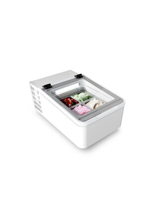 ESPOSITORE GELATO DA BANCO – MINI CREAM 2V W – Capacità 28Lt – Temp. -22°-10°C – Dim. cm. L 49 x P 79 x h 34,5