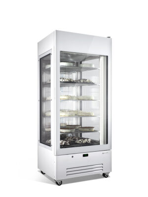 VETRINA VERTICALE PER GELATERIA E PASTICCERIA DOPPIA TEMPERATURA VENTILATA 3 LATI VETRO – VENERE 90 NS W – Temp. -22°C/-15°C Dim. Cm 90×74x208h