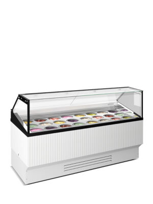 VETRINA VENTILATA PER GELATO MANTECATO, SU STECCO E PASTICCERIA RIMINI 22 WHITE/GLITTER -25°/ +10°C | 200,6 x 96,3 x 128,7