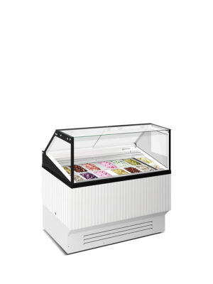 VETRINA VENTILATA PER GELATO MANTECATO, SU STECCO E PASTICCERIA  RIMINI 12 WHITE/GLITTER  -25°/ +10°C | 120,6 x 96,3 x 128,7
