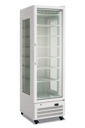 VETRINA PASTICCERIA VERTICALE TRE LATI VETRO NEGATIVA STATICA – FR 410 ST WHT – BT 418 LITRI – Temp. -23°C/-18°C – Dim. cm. L60xP70xh202