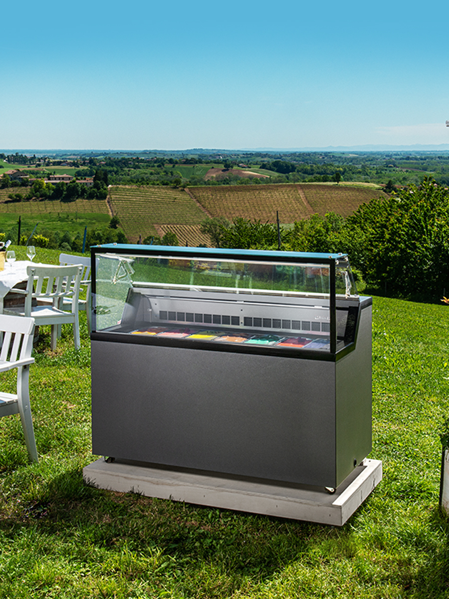 Vetrina orizzontale gelateria statica 9 gusti gelato con riserva - MIRABELLA H9G -20°/-5°C | 165,5×67,7x119h