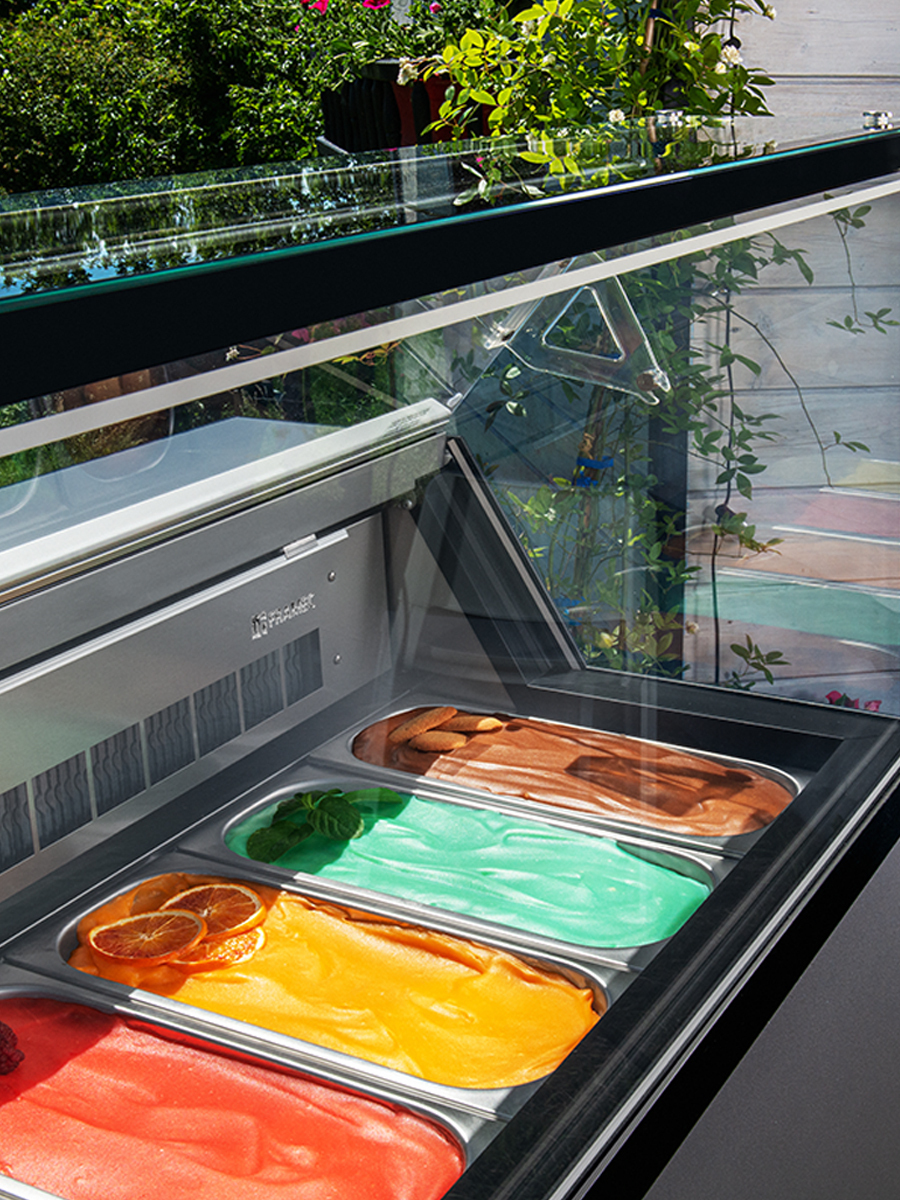 Vetrina orizzontale gelateria statica 9 gusti gelato con riserva - MIRABELLA H9G -20°/-5°C | 165,5×67,7x119h