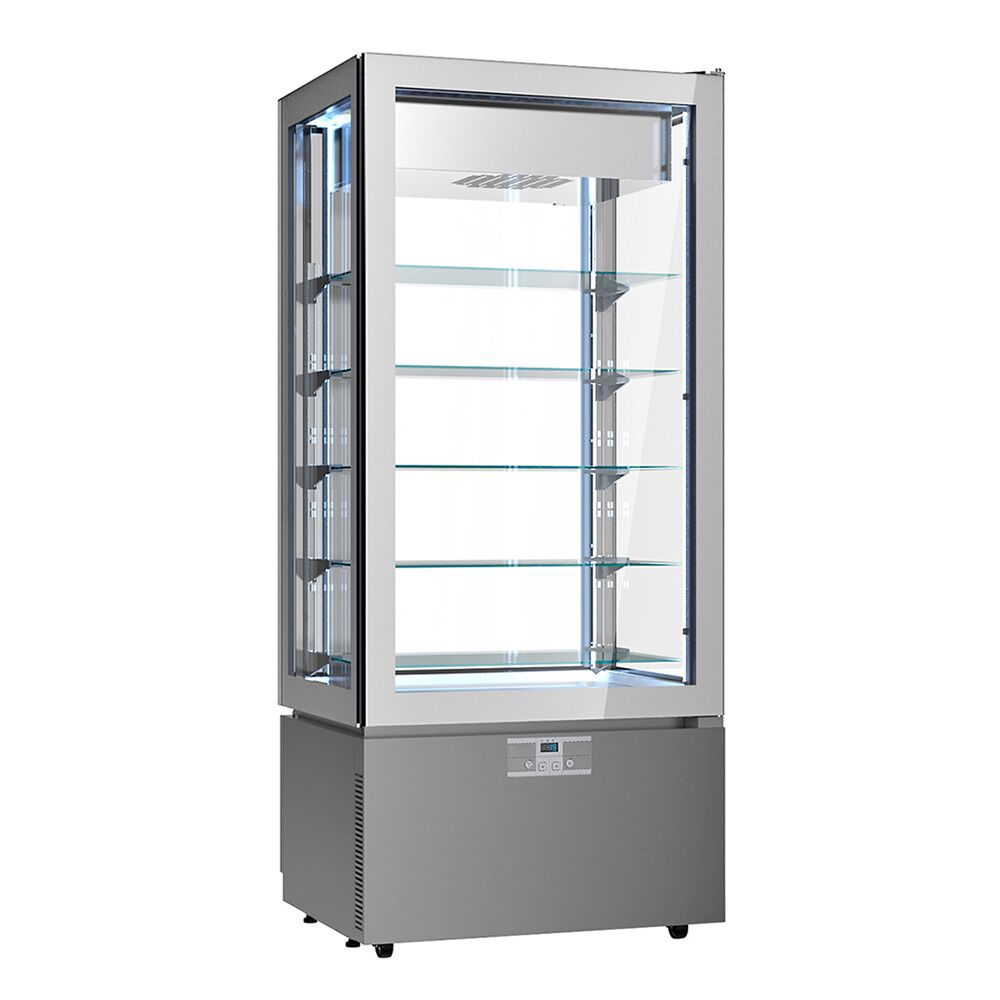 Vetrina verticale pasticceria gelateria ventilata doppia temperatura 4 lati vetro – Temp. -22°C/+5°C Dim. 80,5x64,5x184 cm