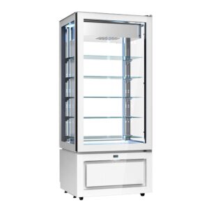 Vetrina verticale pasticceria gelateria ventilata doppia temperatura 4 lati vetro – Temp. -22°C/+5°C Dim. 80,5x64,5x184 cm