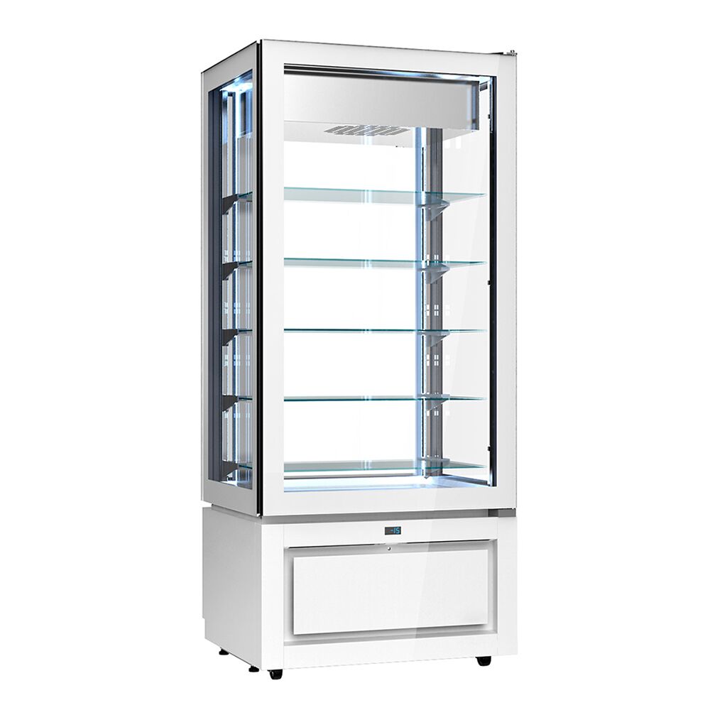 Vetrina verticale pasticceria gelateria ventilata doppia temperatura 4 lati vetro – Temp. -22°C/+5°C Dim. 80,5x64,5x184 cm