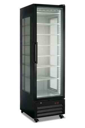 Vetrina pasticceria verticale TRE lati vetro negativa statica - FR 410 ST BLACK - BT 418 litri - Temp. -23°C/-18°C - Dim. cm. L60xP70xh202