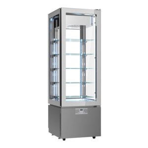 Vetrina verticale pasticceria gelateria ventilata doppia temperatura 4 lati vetro – Temp. -22°C/+5°C Dim. 60×64,5×184 cm