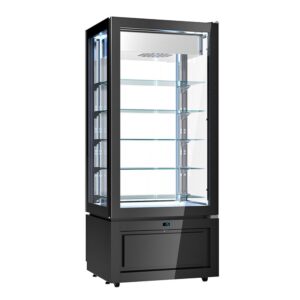 Vetrina verticale pasticceria gelateria ventilata doppia temperatura 4 lati vetro – Temp. -22°C/+5°C Dim. 80,5×64,5×184 cm
