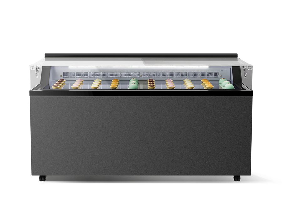 Vetrina orizzontale gelateria statica per gelato mantecato, su stecco e pasticceria FLAT 6 WHITE/GLITTER -25°/ +10°C | 119 x 67,7 x 94,4
