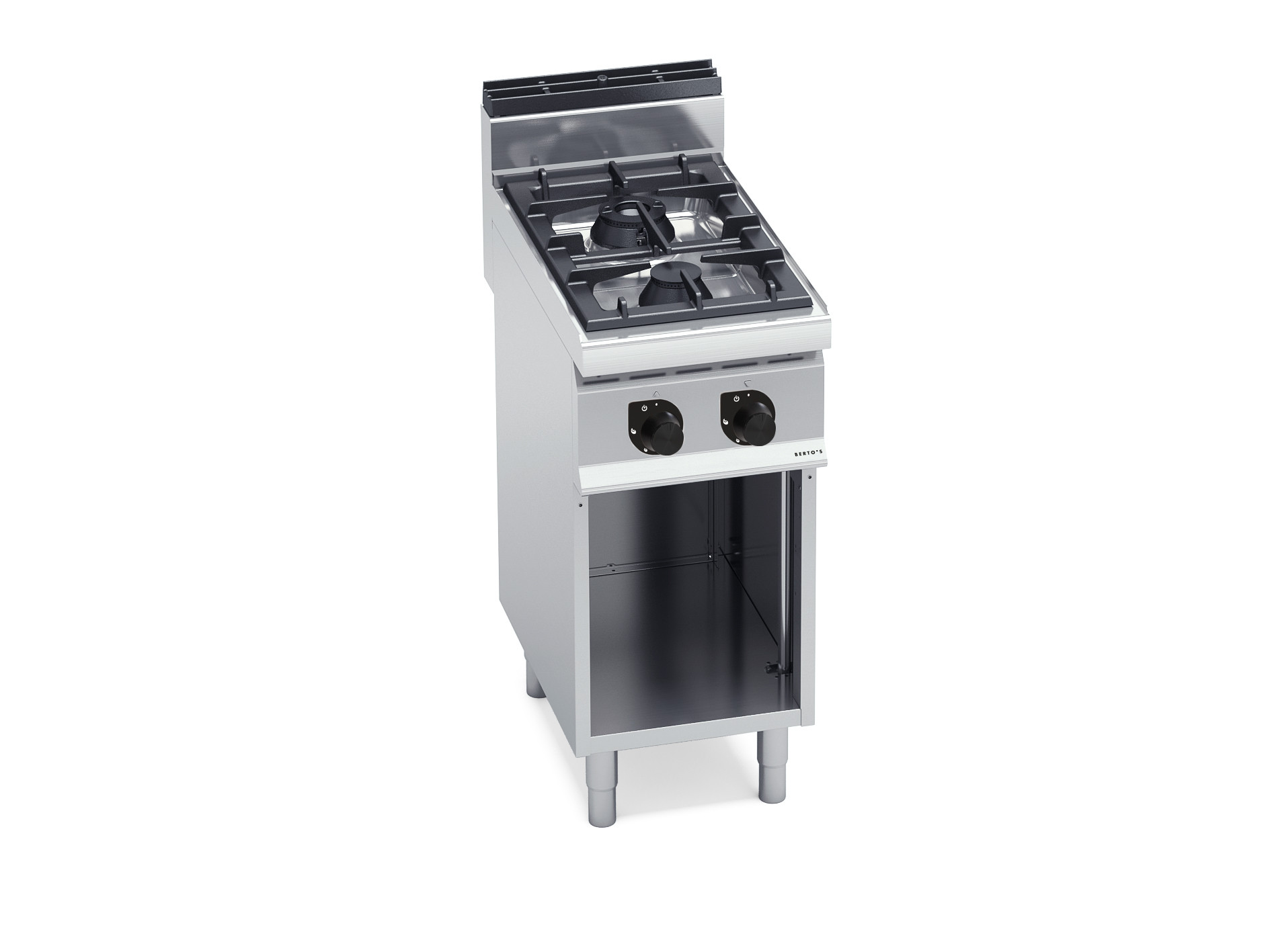 Cucina a gas 2 fuochi Max-Power su vano aperto | Berto’s G7F2MP | L400xP714xH900 mm | 14 kW