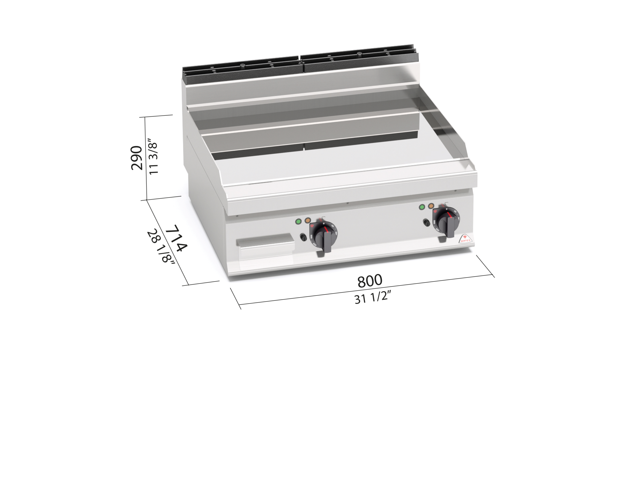 Fry top elettrico con piastra liscia compound da banco Berto’s E7FL8BP-2/CPD - dimensioni L800xP714xH290 mm