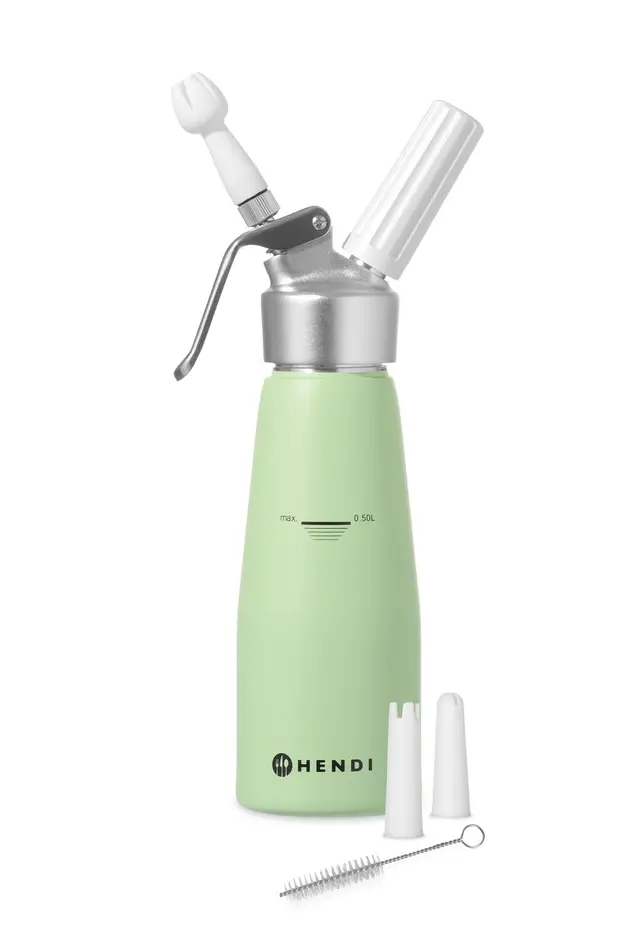 sifone per panna Hendi 975879 - 0,5 l in alluminio verde pastello - prodotto e accessori