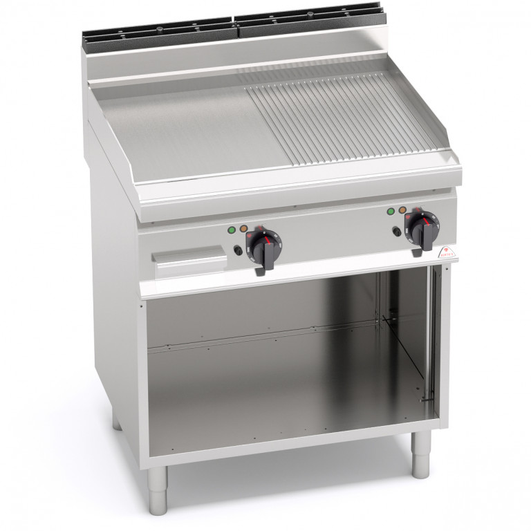 Fry top elettrico con piastra mista liscia e rigata su vano aperto Berto’s E7FM8MP-2