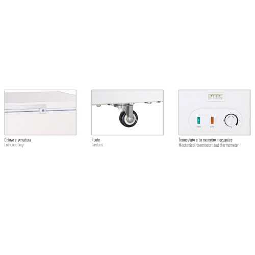 Congelatore a pozzetto statico con porta cieca battente – Klimaitalia GELO 450 PS | 368/383 L | -23/-10 °C | L 127,5 × P 75 × H 88 cm