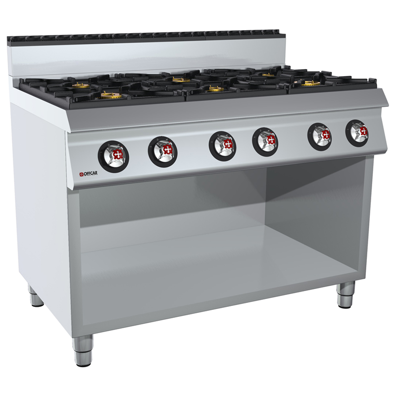 Cucina a gas 6 fuochi su vano aperto | Offcar M7CBG06 | L 1200 × P 730 × H 900 mm | 36 kW