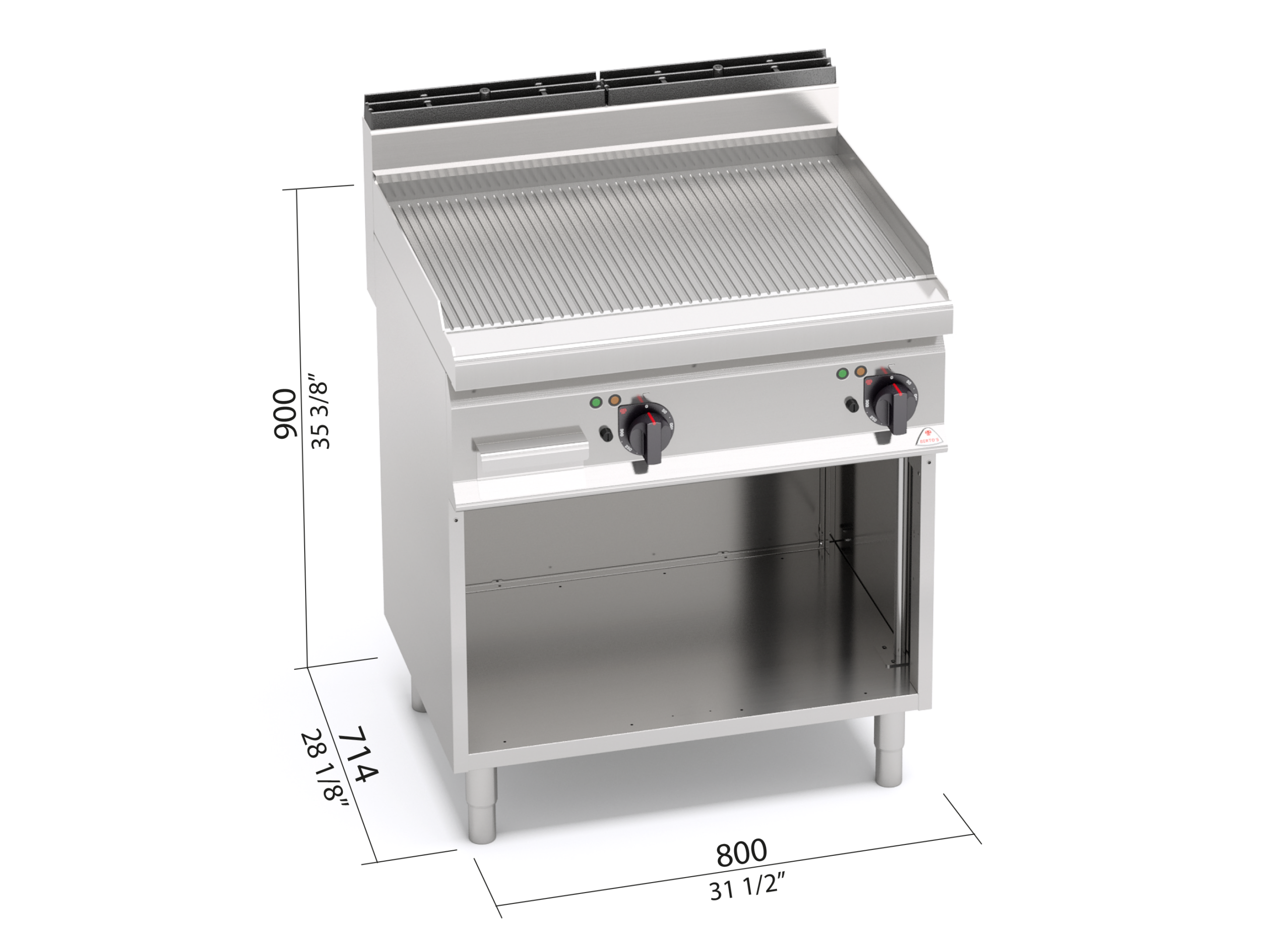 Fry top elettrico con piastra rigata su vano aperto Berto’s E7FR8MP-2 - dimensioni L800xP714xH900 mm