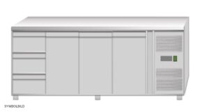 Tavolo frigo ventilato Amitek AK4104-11TN | 3 cassetti e 3 porte | -2/+8 °C | L223xP70xL85 cm